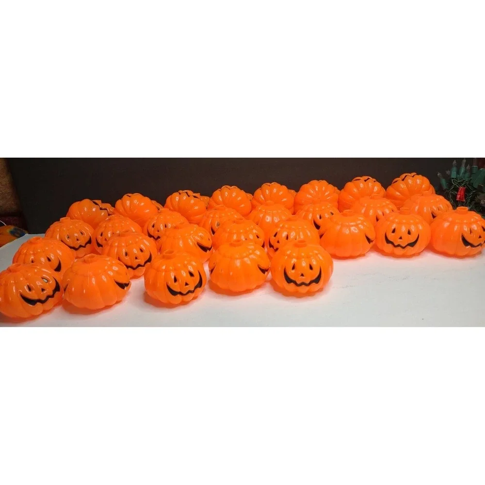 Lot Of 37 Halloween Pumpkin Blow Mold String Light Set Vyg